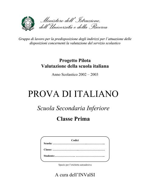 prova invalsi 2002 – 2002 italiano prima media - Engheben.it