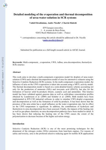 Detailed modeling of the evaporation and thermal decomposition of ...