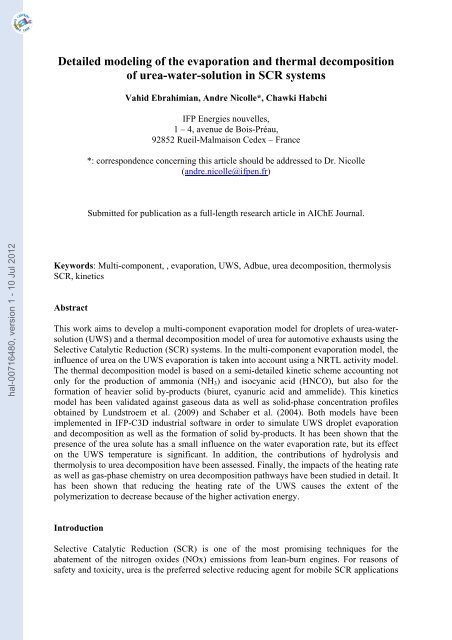 Detailed modeling of the evaporation and thermal decomposition of ...