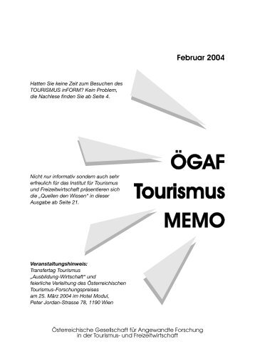 und Freizeitwirtschaft (ÖGAF) - Institut für Tourismus und ...