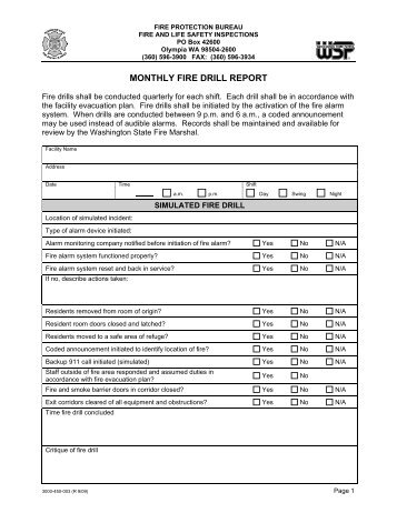 Monthly Fire Drill Report, Revised 9/09 - Washington State Patrol