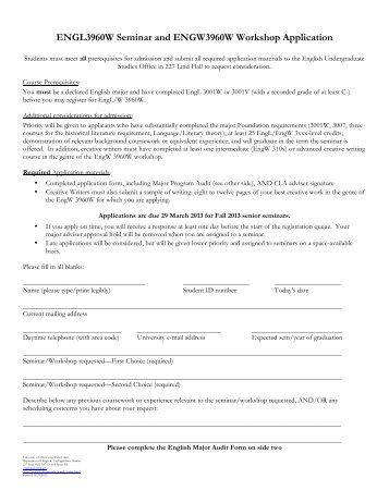 Senior Seminar / Workshop Request Form and Major Program Audit ...