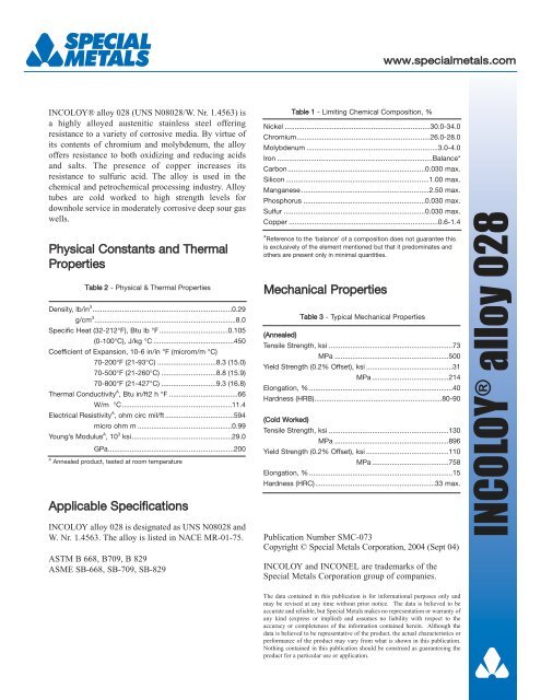 Incoloy alloy 028.pdf - Special Metals Corporation