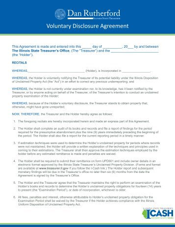 Voluntary Disclosure Agreement - Illinois Unclaimed Property