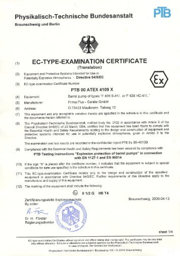 Ec-Type-Examination Certificate PTB 00 ATEX 4109