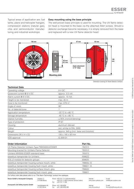 UV Flame Detector UniVario Type FMX5000UV.ESSER - ESSER by ...