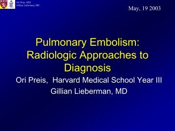 Pulmonary Embolism: Radiologic Approaches to Diagnosis
