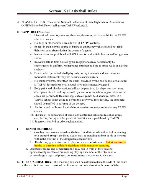 Section 151 Basketball Rules - tapps