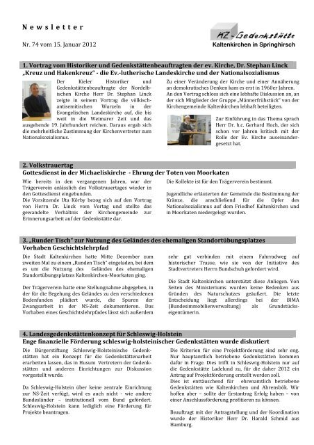 Newsletter - KZ-GedenkstÃ¤tte Kaltenkirchen in Springhirsch