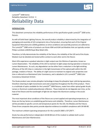 the LumeLEX 2000 Reliability Data sheet - Lighting Services Inc
