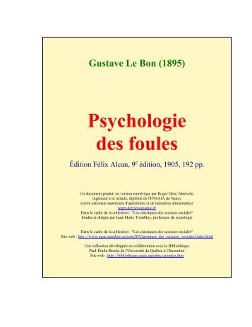 "Psychologie des foules" de Gustave Le Bon (en PDF)