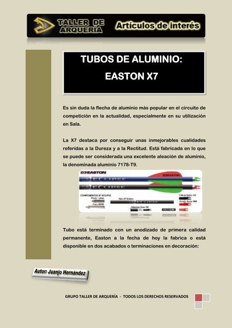 TUBOS DE ALUMINIO: EASTON X7 - Taller de Arquería