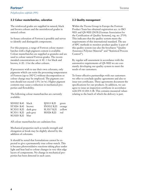 Fortron PPS Product Brochure (B240) - Hi Polymers