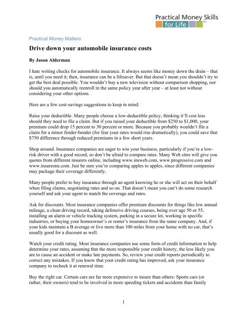 Drive down your automobile insurance costs - Practical Money ...