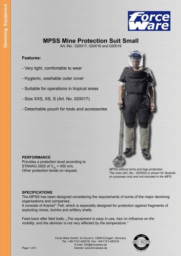 MPSS Mine Protection Suit Small - Force Ware