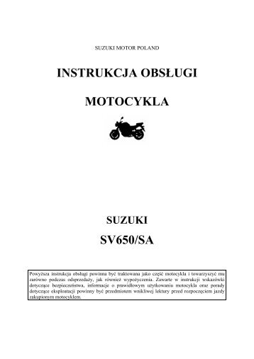 instrukcja obsługi motocykla sv650/sa - Suzuki Motor Poland