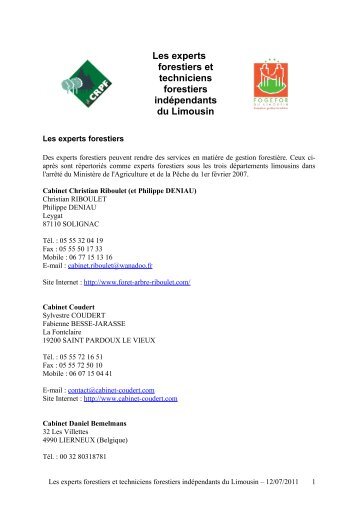 Les experts forestiers et techniciens forestiers ... - CRPF Limousin