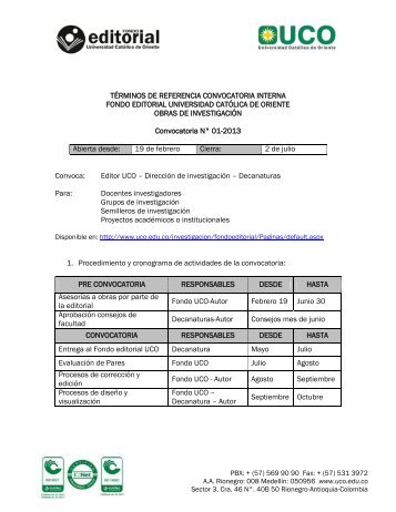 Documento: TÃ©rminos de referencia convocatoria libros 2013