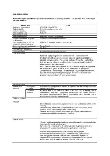 Sylabus - Podstawy rysunku dla grafików.pdf - Akademia Sztuk ...