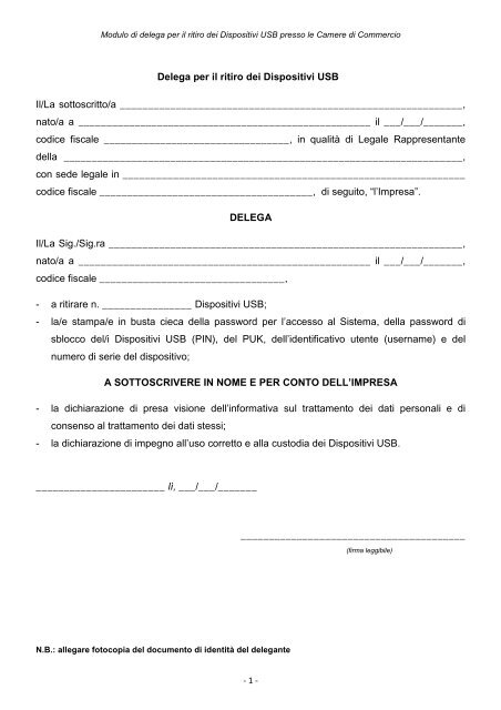 Modulo Di Delega Per Il Ritiro Dispositivi Usb Presso Ccia
