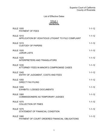 Complete Set of Local Rules - Superior Court, Riverside - State of ...