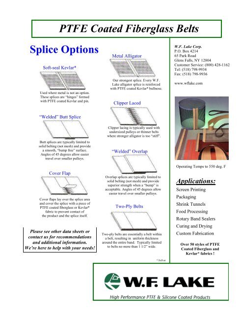 PTFE Coated Fiberglass Belts Splice Options