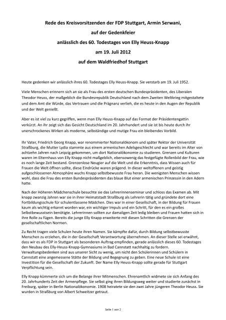 Rede arminserwani kranzniederlegung - FDP Stuttgart