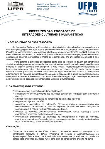 Documento de Diretrizes das ICH - UFPR Litoral