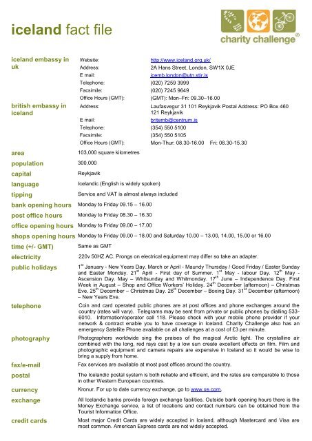Iceland Fact File - Charity Challenge