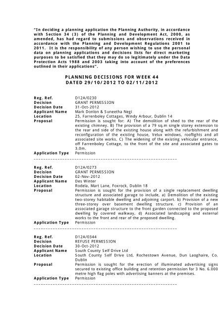 Planning Decisions For Week 44 Dated 29 10 2012 To 02 11 2012