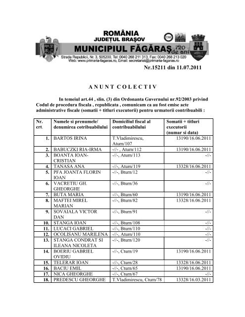 Nr.15211 din 11.07.2011 ANUNTCOLECTIV - Primaria Municipiului ...