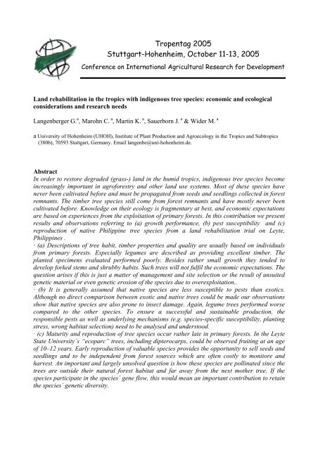 Land Rehabilitation in the Tropics with Indigenous Tree ... - Tropentag