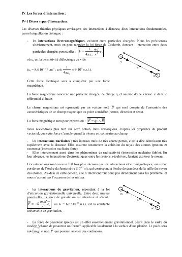 forces d'interaction - Physique en sup 4