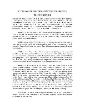 1996 GRP-MNLF Peace Agreement - Muslim Mindanao Website