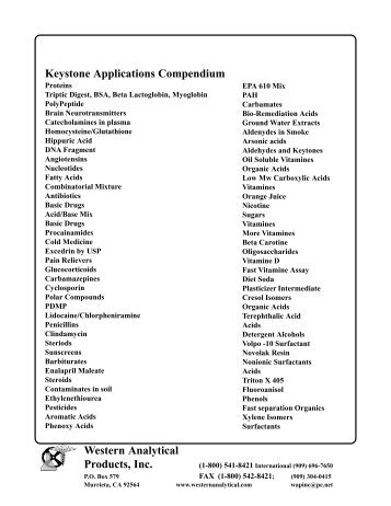 Western Analytical Products, Inc. Keystone Applications Compendium