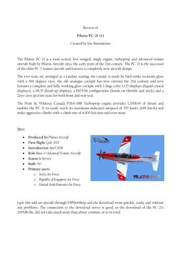 Review of Pilatus PC-21 v1.1 Created by Iris ... - Rays Aviation