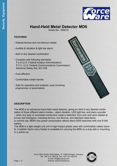 Handheld Metal Detector MD6 - Force Ware