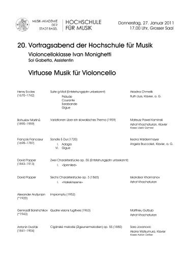 20. Vortragsabend der Hochschule für Musik Virtuose Musik für ...