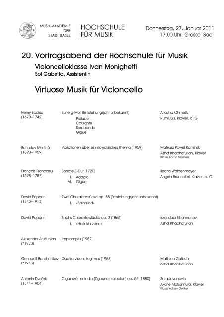 20. Vortragsabend der Hochschule für Musik Virtuose Musik für ...