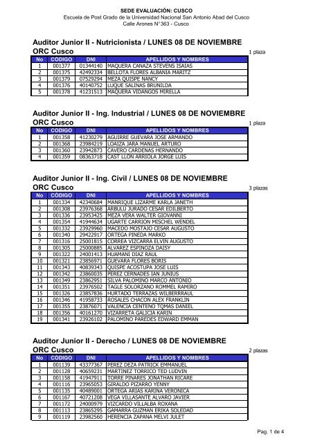 Auditor Junior II - Nutricionista / LUNES 08 DE NOVIEMBRE ORC ...