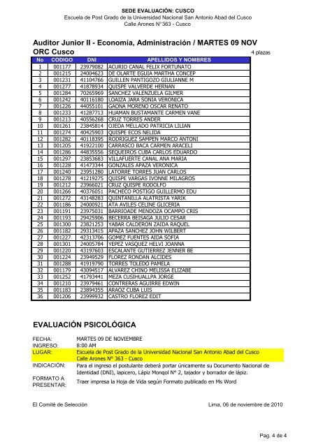 Auditor Junior II - Nutricionista / LUNES 08 DE NOVIEMBRE ORC ...