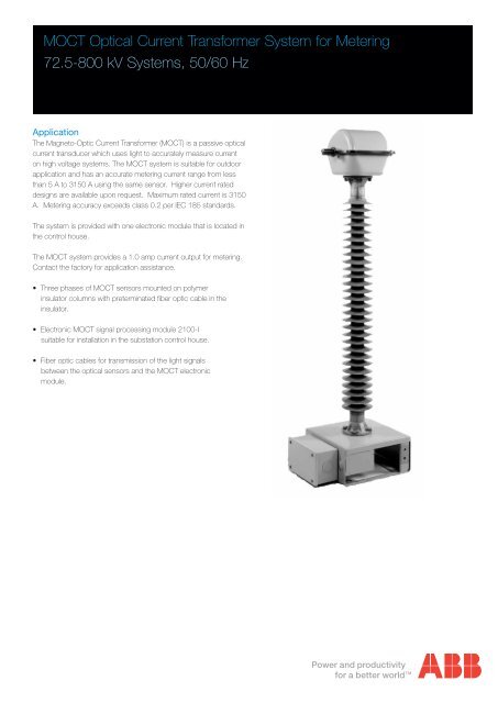 MOCT Optical Current Transformer System for ... - Tdproducts.com