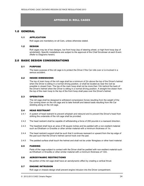 2013 Rules and Regulations - CASC, Ontario Region