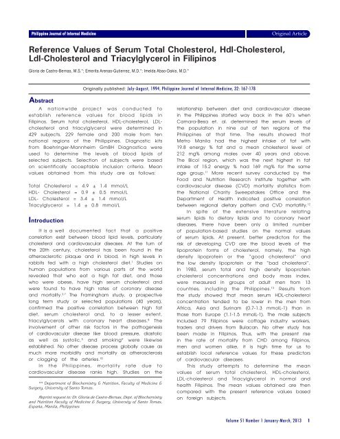 Reference Values of Serum Total Cholesterol, Hdl-Cholesterol, Ldl ...