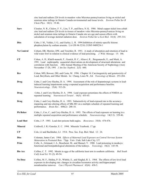 C:\Eco-SSLs\Contaminant Specific Documents\Lead\November  ...