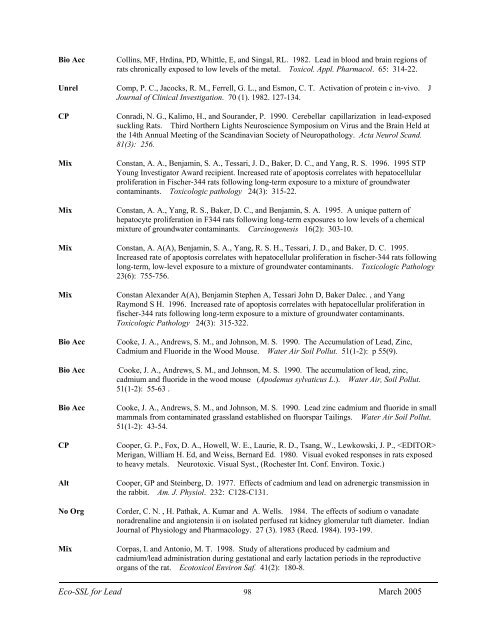 C:\Eco-SSLs\Contaminant Specific Documents\Lead\November  ...