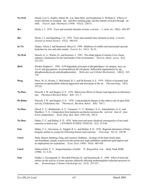 C:\Eco-SSLs\Contaminant Specific Documents\Lead\November  ...