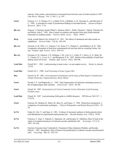 C:\Eco-SSLs\Contaminant Specific Documents\Lead\November  ...