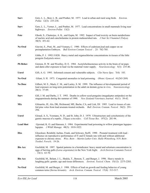 C:\Eco-SSLs\Contaminant Specific Documents\Lead\November  ...