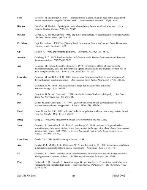 C:\Eco-SSLs\Contaminant Specific Documents\Lead\November  ...